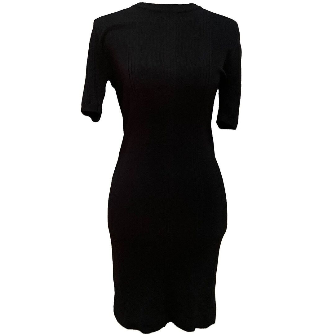 L'AGENCE Black Ribbed Knit Midi Dress Size S Small Quiet Luxury LBD Coquette